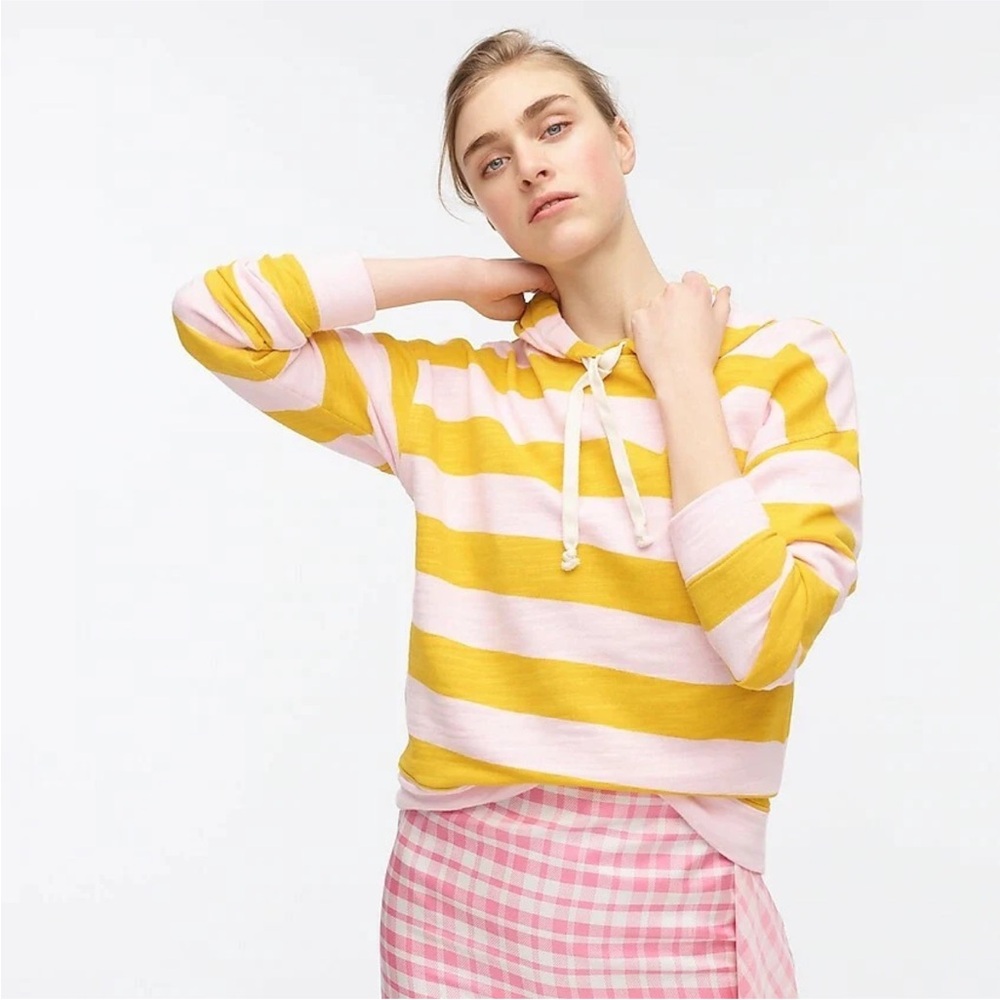 J.Crew Factory Funnel Neck Top Vintage Cotton Pink Yellow Stripe Size Small
